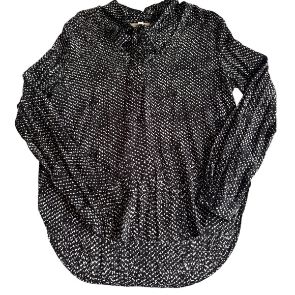 Cloth & Stone Anthropologie Black/White Tie Neck V Neck Blouse Medium Preppy - Picture 1 of 6